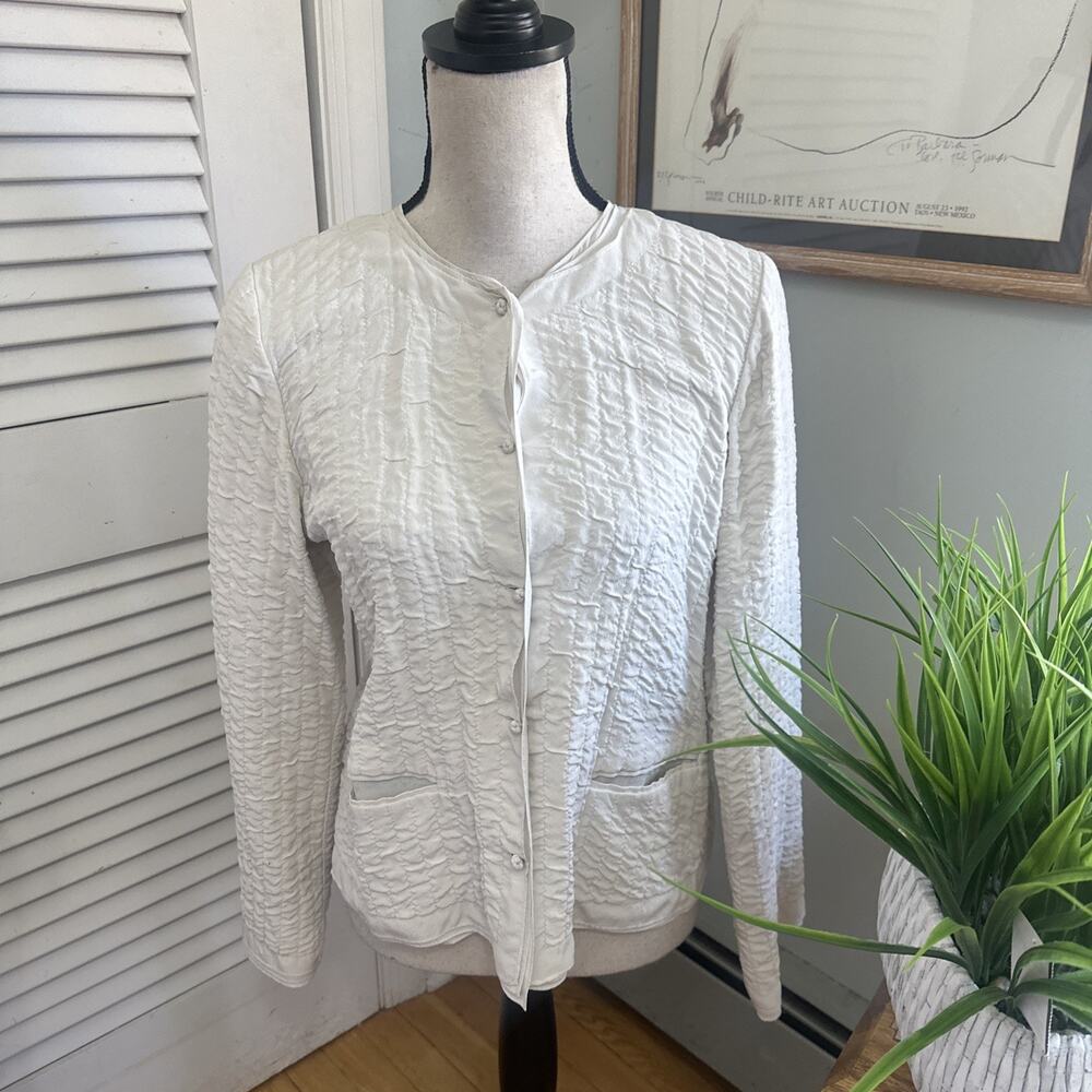 Eileen Fisher Top Petite Medium Cream Textured Silk Cardigan Jacket Minimalist